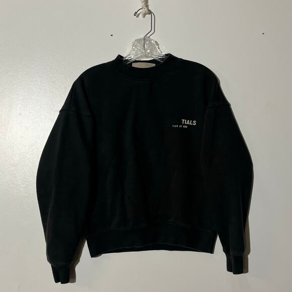 ESSENTIALS Fear Of God Crew Neck Logo Print Black Pullover Hoodie Boys Size 10 - Picture 1 of 6